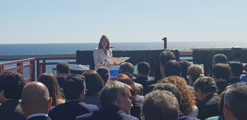 La ministra de Transportes, Movilidad y Agenda Urbana, Raquel Sánchez en su intervención durante el acto inaugural de la rehabilitación del Cable Inglés.